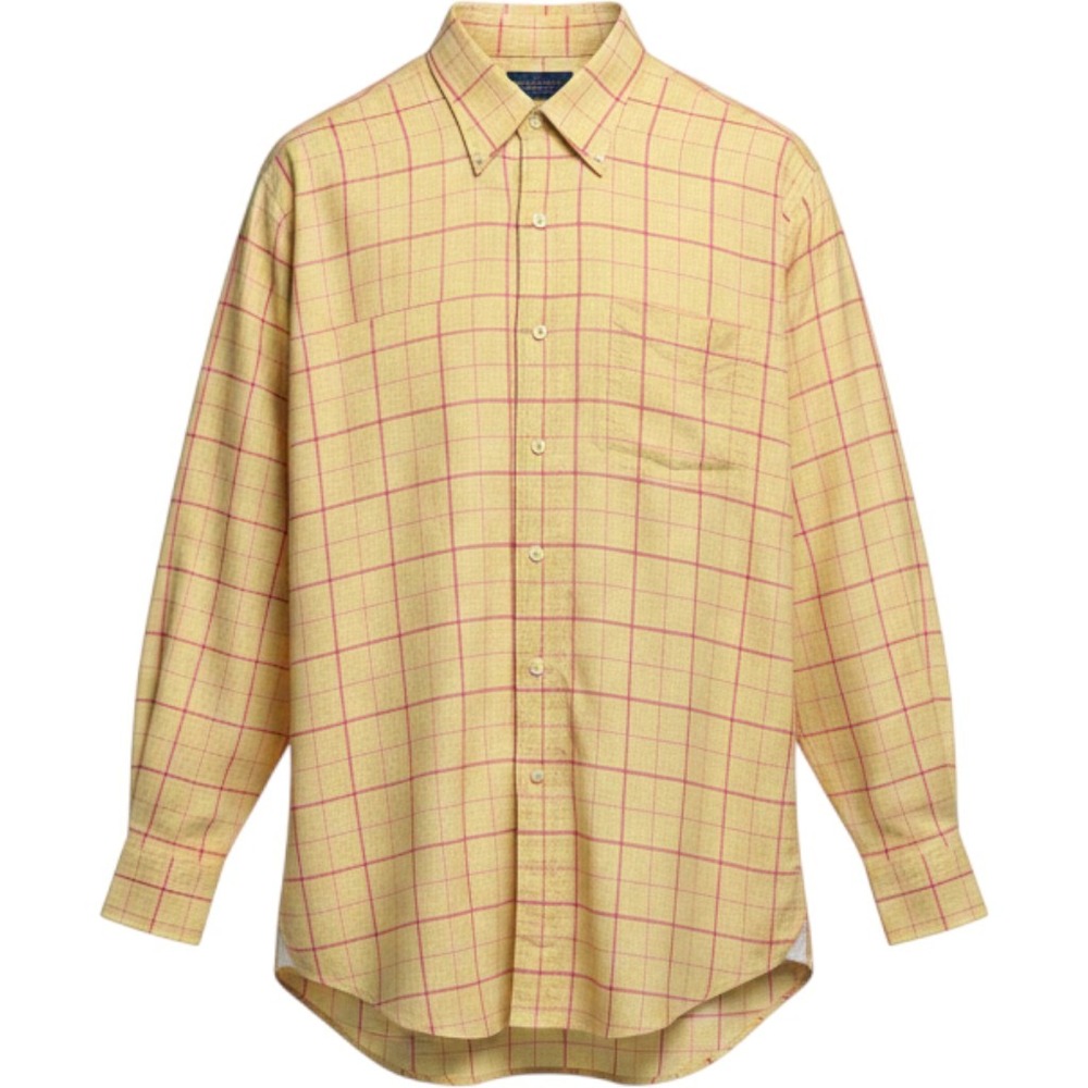 Peter Millar Mens Large Yellow Pink Tattersall Button Down Shirt L Long Slv